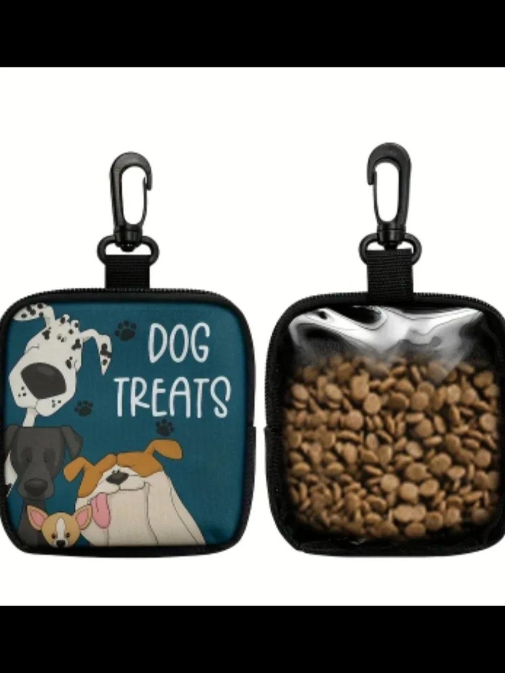 Dog Treats Pouch Clip-On - Teal Blue Cartoon Dogs
